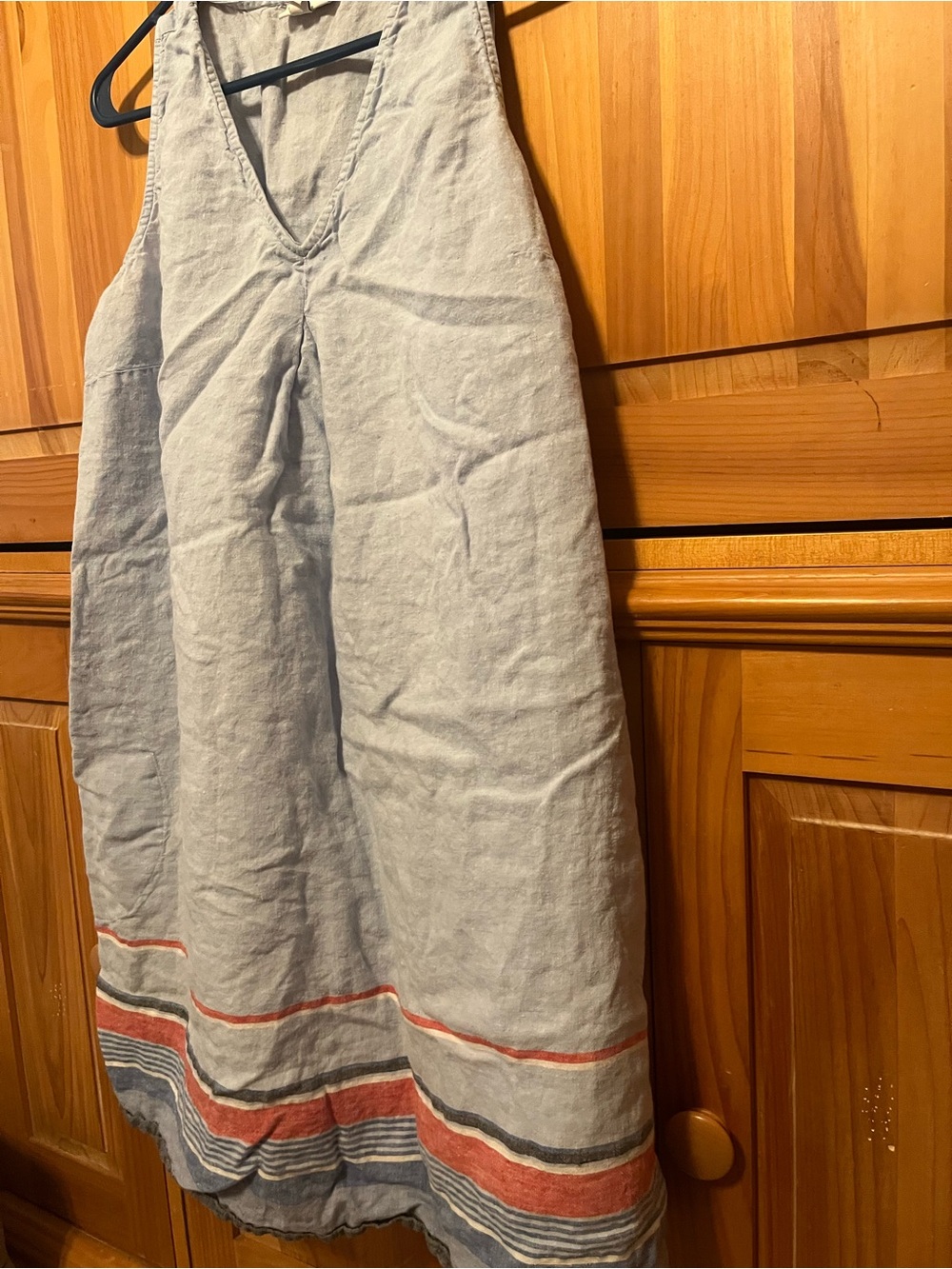 J. Jill Light Blue Linen A-Line Dress with Coral and Navy Stripes